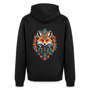 Fuchs Spirituelles Mandala Tier Traumfänger - Unisex Premium Bio Zip Hoodie - Schwarz - Hinten - Nico (187cm)