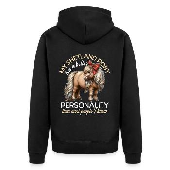 Shetland Pony Reiterin - Unisex Premium Bio Zip Hoodie - Schwarz - Hinten - Nico (187cm)
