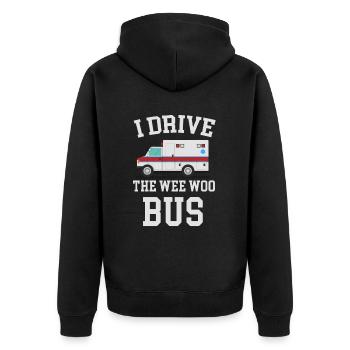 T Shirt Ich Fahre Ehrenamtlich Den Wee Woo Bus Amb - Unisex Premium Bio Zip Hoodie - Schwarz - Hinten - Nico (187cm)