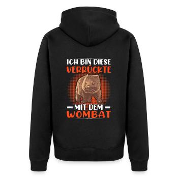 Crazy with Wombat Australia Marsupial - Unisex Premium Organic Zip Hoodie - black - Back - Nico (187cm)