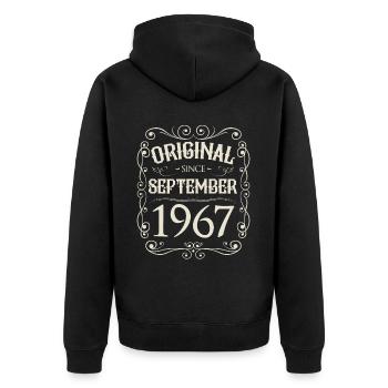 Vintage - Original since September 1967 Geburtstag - Unisex Premium Bio Zip Hoodie - Schwarz - Hinten - Nico (187cm)