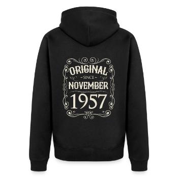 Vintage - Original depuis l'anniversaire de novembre 1957 - Veste à capuche bio Premium Unisexe - noir - Dos - Nico (187cm)