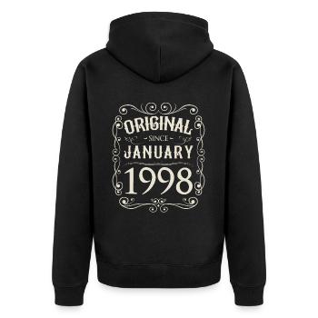 Vintage - Original depuis l'anniversaire de janvier 1998 - Veste à capuche bio Premium Unisexe - noir - Dos - Nico (187cm)