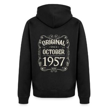 Vintage - Original depuis l'anniversaire d'octobre 1957 - Veste à capuche bio Premium Unisexe - noir - Dos - Nico (187cm)