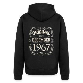 Vintage - Original since Dezember 1967 Geburtstag - Unisex Premium Bio Zip Hoodie - Schwarz - Hinten - Nico (187cm)