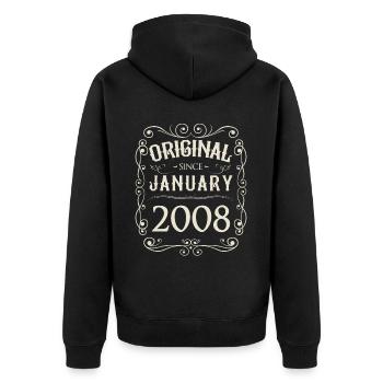 Vintage - Original depuis l'anniversaire de janvier 2008 - Veste à capuche bio Premium Unisexe - noir - Dos - Nico (187cm)