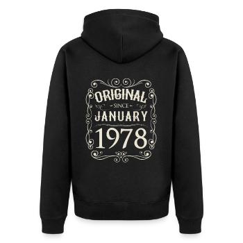 Vintage - Original depuis l'anniversaire de janvier 1978 - Veste à capuche bio Premium Unisexe - noir - Dos - Nico (187cm)