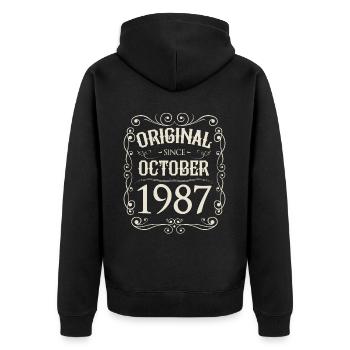Vintage - Original since Oktober 1987 Geburtstag - Unisex Premium Bio Zip Hoodie - Schwarz - Hinten - Nico (187cm)