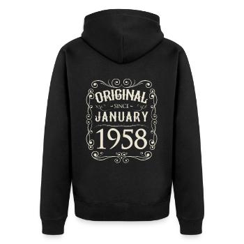 Vintage - Original depuis l'anniversaire de janvier 1958 - Veste à capuche bio Premium Unisexe - noir - Dos - Nico (187cm)