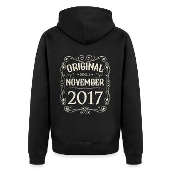 Vintage - Original depuis l'anniversaire de novembre 2017 - Veste à capuche bio Premium Unisexe - noir - Dos - Nico (187cm)