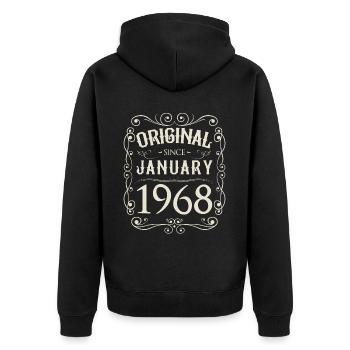 Vintage - Original depuis l'anniversaire de janvier 1968 - Veste à capuche bio Premium Unisexe - noir - Dos - Nico (187cm)