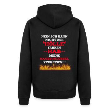Kann nicht zur Hölle fahren Hausschlüssel verloren - Unisex Premium Bio Zip Hoodie - Schwarz - Hinten - Nico (187cm)