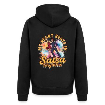 Salsero Salsera My Heart Beats In Salsa Rhythms - Unisex Premium Bio Zip Hoodie - Schwarz - Hinten - Nico (187cm)
