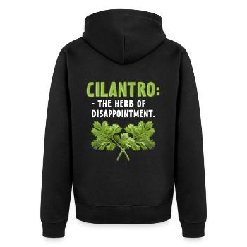 Anti Koriander Korianderhasser - Unisex Premium Bio Zip Hoodie - Schwarz - Hinten - Nico (187cm)