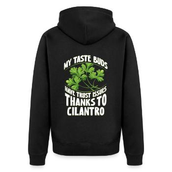 Coriander Hater Anti Coriander - Unisex Premium Organic Zip Hoodie - black - Back - Nico (187cm)