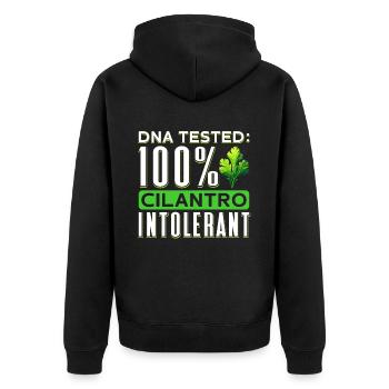 Anti Koriander 100% Cilantro Intolerant - Unisex Premium Bio Zip Hoodie - Schwarz - Hinten - Nico (187cm)
