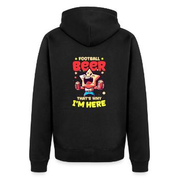 Fußballliebhaber Fußballbier Warum hier - Unisex Premium Bio Zip Hoodie - Schwarz - Hinten - Nico (187cm)