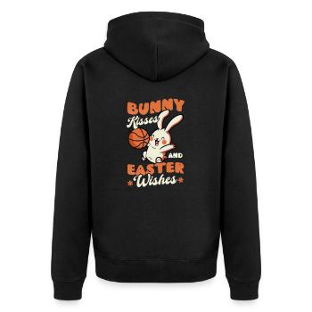 Basketball-Osterhase küsst Osterwünsche - Unisex Premium Bio Zip Hoodie - Schwarz - Hinten - Nico (187cm)