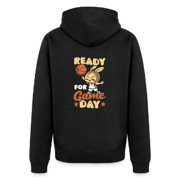 Basketball-Oster-Spieltag - Unisex Premium Bio Zip Hoodie - Schwarz - Hinten - Nico (187cm)