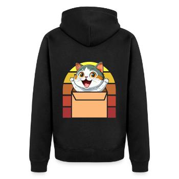 Katze In Box Retro Süße Katzenliebhaber Lustig - Unisex Premium Bio Zip Hoodie - Schwarz - Hinten - Nico (187cm)