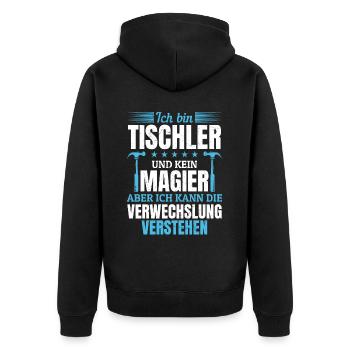 Ich bin Tischler und kein Magier - Unisex Premium Bio Zip Hoodie - Schwarz - Hinten - Nico (187cm)