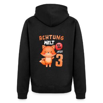 Achtung Welt Ich Bin Jetzt 3 Fuchs - Unisex Premium Bio Zip Hoodie - Schwarz - Hinten - Nico (187cm)