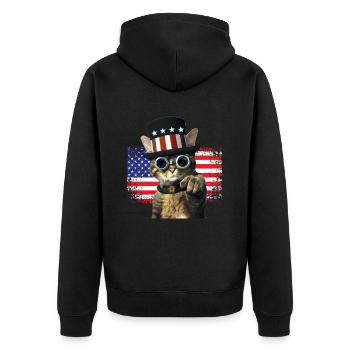 steampunk Katze mit USA Flagge - Unisex Premium Bio Zip Hoodie - Schwarz - Hinten - Nico (187cm)