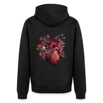 Floral Realistic Heart Dark Goth Emo Valentines Da - Unisex Premium Bio Zip Hoodie - Schwarz - Hinten - Nico (187cm)