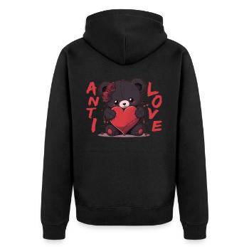 Anti Love Dark Teddy Bear With Heart Emo Valentine - Unisex Premium Bio Zip Hoodie - Schwarz - Hinten - Nico (187cm)