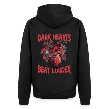 Dark Hearts Beat Louder Gothic Floral Heart Anatom - Unisex Premium Bio Zip Hoodie - Schwarz - Hinten - Nico (187cm)