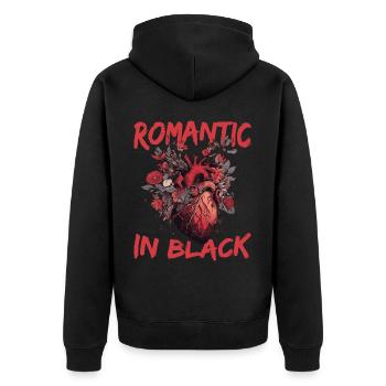 Romantic In Black Realistic Floral Heart Emo Aesth - Unisex Premium Bio Zip Hoodie - Schwarz - Hinten - Nico (187cm)