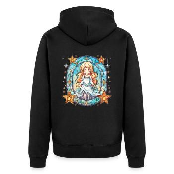 Kawaii Chibi Anime Girl Sleepwear Stained Glass Ar - Unisex Premium Bio Zip Hoodie - Schwarz - Hinten - Nico (187cm)