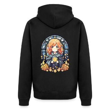 Sorcerer Wizard Anime Fantasy Stained Glass Art - Unisex Premium Bio Zip Hoodie - Schwarz - Hinten - Nico (187cm)