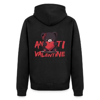 Anti Valentine Cute Black Teddy Bear With Heart Go - Unisex Premium Bio Zip Hoodie - Schwarz - Hinten - Nico (187cm)