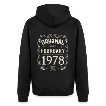 Vintage - Original depuis l'anniversaire de février 1978 - Veste à capuche bio Premium Unisexe - noir - Dos - Nico (187cm)