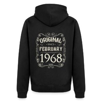 Vintage - Original depuis l'anniversaire de février 1968 - Veste à capuche bio Premium Unisexe - noir - Dos - Nico (187cm)