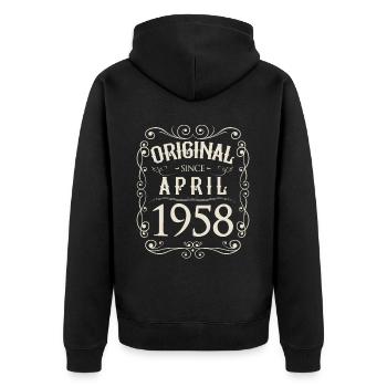 Vintage - Original since April 1958 Geburtstag - Unisex Premium Bio Zip Hoodie - Schwarz - Hinten - Nico (187cm)