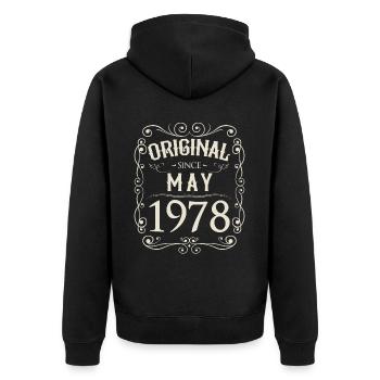 Vintage - Original depuis l'anniversaire de mai 1978 - Veste à capuche bio Premium Unisexe - noir - Dos - Nico (187cm)