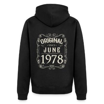 Vintage - Original depuis l'anniversaire de juin 1978 - Veste à capuche bio Premium Unisexe - noir - Dos - Nico (187cm)
