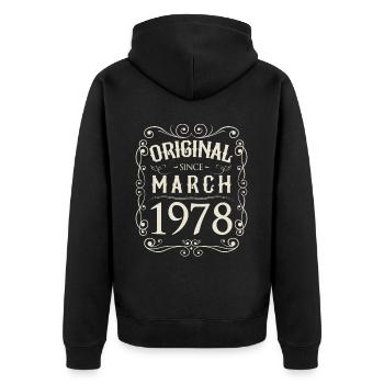 Vintage - Original depuis l'anniversaire de mars 1978 - Veste à capuche bio Premium Unisexe - noir - Dos - Nico (187cm)