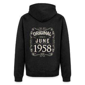 Vintage - Original since Juni 1958 Geburtstag - Unisex Premium Bio Zip Hoodie - Schwarz - Hinten - Nico (187cm)