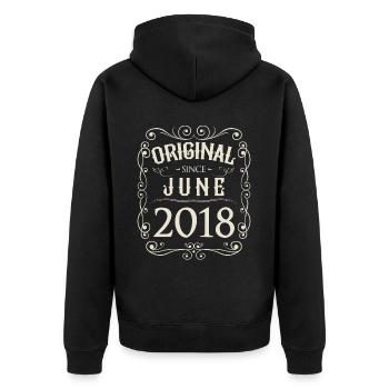 Vintage - Original since June 2018 birthday - Unisex Premium Organic Zip Hoodie - black - Back - Nico (187cm)