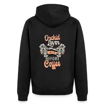 Amoureux des orchidées avant le café Jardinier amateur de café - Veste à capuche bio Premium Unisexe - noir - Dos - Nico (187cm)