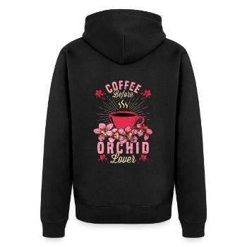 Orchid Lover Coffee Before Gardening Coffee Lover - Unisex Premium Bio Zip Hoodie - Schwarz - Hinten - Nico (187cm)