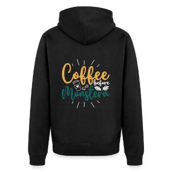 Monster Lover Coffee Before Gardening Coffee Lover - Unisex Premium Bio Zip Hoodie - Schwarz - Hinten - Nico (187cm)
