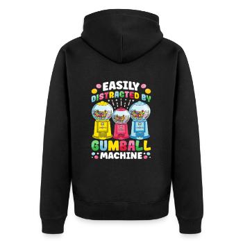 Lustiger Kaugummiautomat - Unisex Premium Bio Zip Hoodie - Schwarz - Hinten - Nico (187cm)
