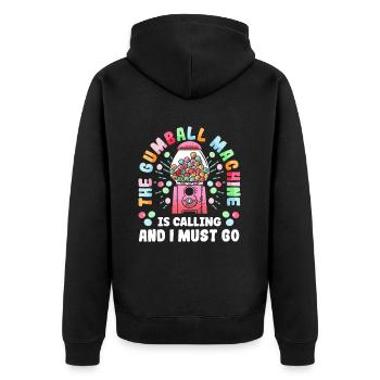 Lustiger Kaugummiautomat - Unisex Premium Bio Zip Hoodie - Schwarz - Hinten - Nico (187cm)