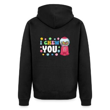 Lustiger Kaugummiautomat - Unisex Premium Bio Zip Hoodie - Schwarz - Hinten - Nico (187cm)