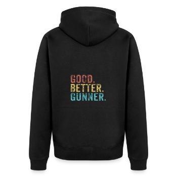 Cool guys are called gunner - Unisex Premium Bio Zip Hoodie - Schwarz - Hinten - Nico (187cm)