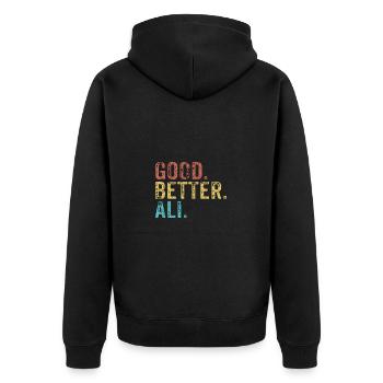 Cool guys are called ali - Unisex Premium Bio Zip Hoodie - Schwarz - Hinten - Nico (187cm)